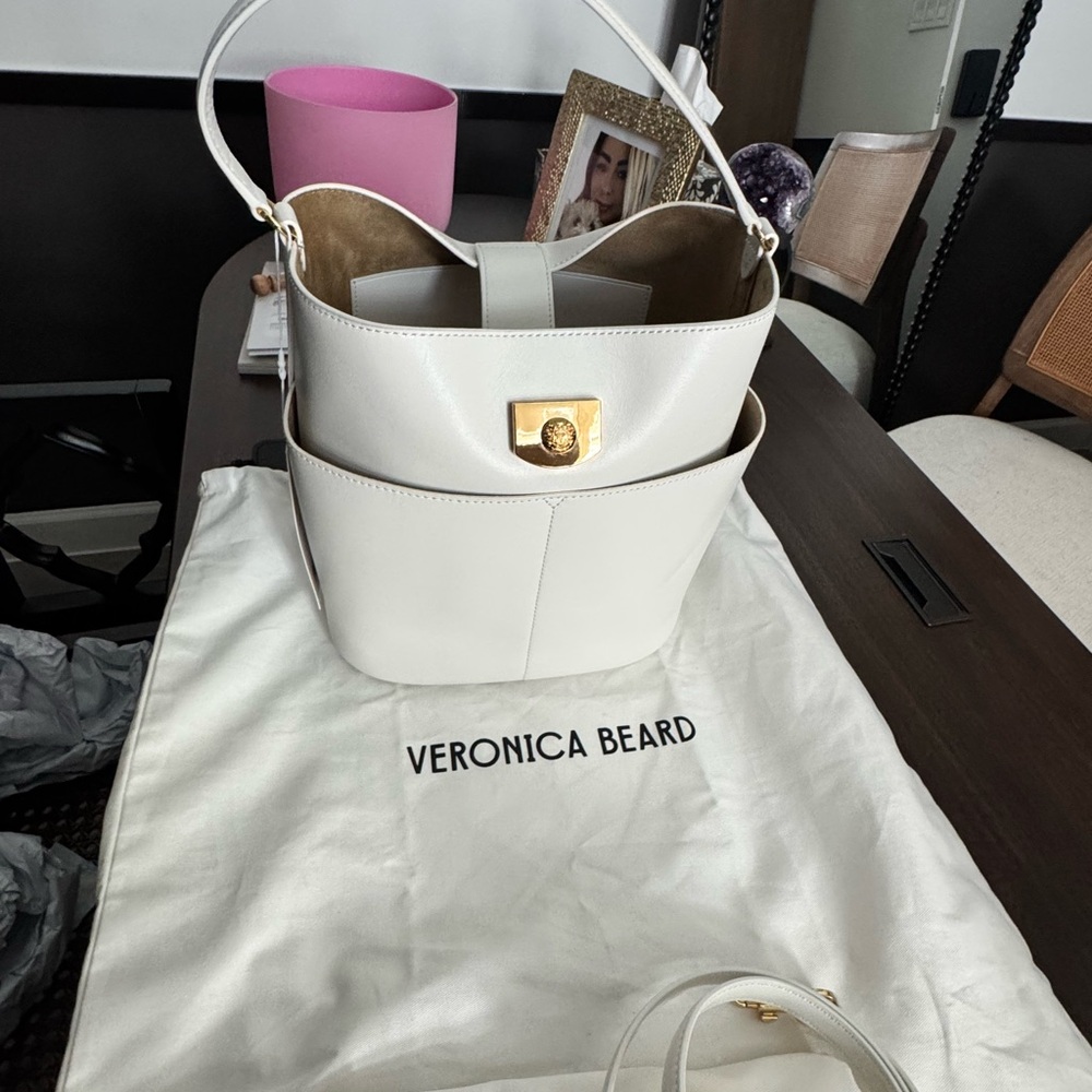 Veronica Beard Cream Leather Shoulder Bag